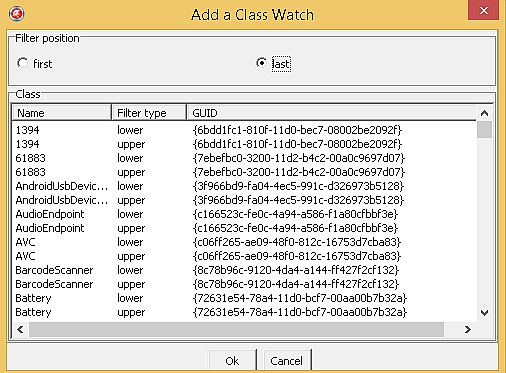 The Add a Class Watch window