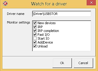 The Watch for a Driver window