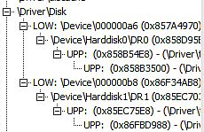 Disk driver, disk.sys, displayed in the tree structure