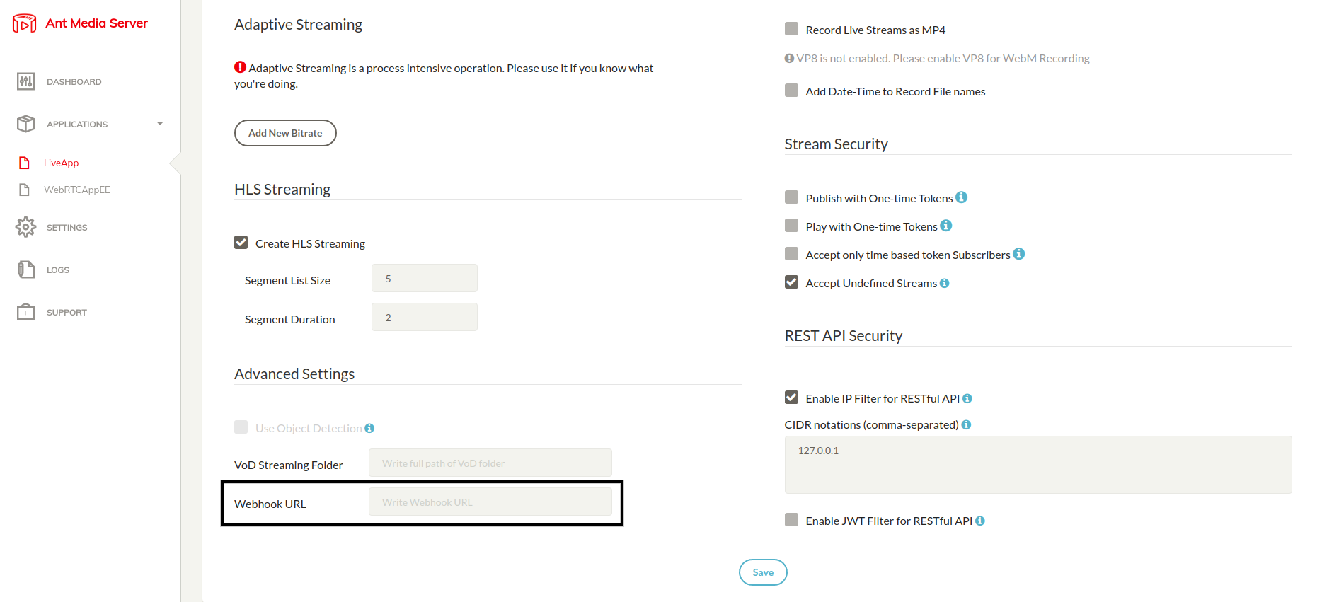 Ant Media Server Webhook Configuration