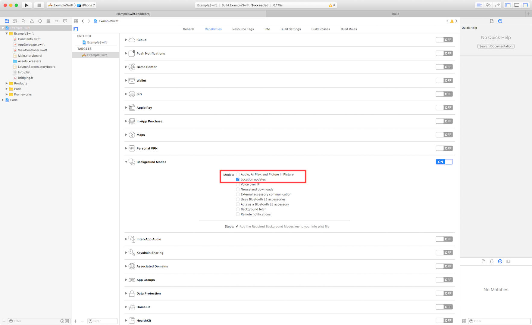 Enable Location Updates Background Mode in Xcode