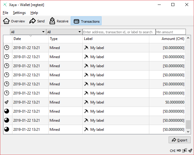 XAYA QT Transactions